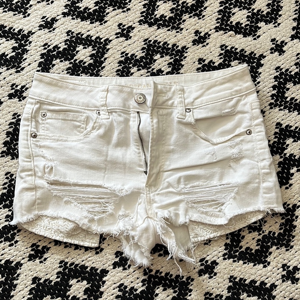 High rise shortie white denim shorts American Eagle